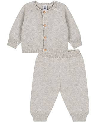Petit Bateau Set 2 Pezzi Cardigan e Pantalone - Grigio - Lana e Cotone Completi e Set