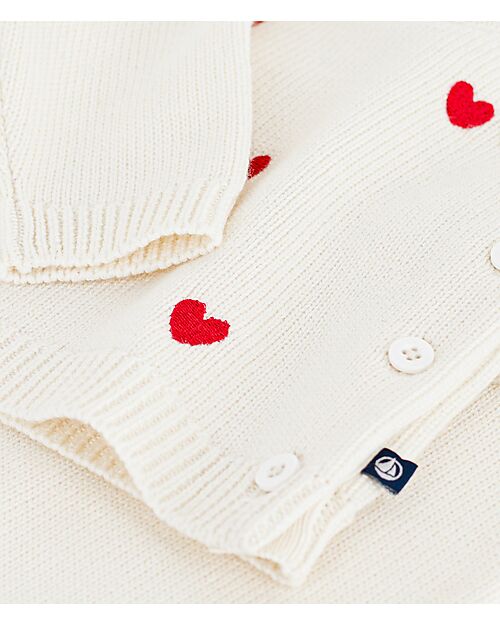 Petit Bateau Set 2 Pezzi Cardigan e Pantaloni - Bianco - Cuori - Lana e Cotone Cardigan