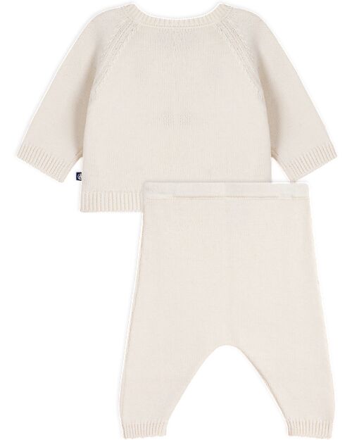 Petit Bateau Set 2 Pezzi Cardigan e Pantaloni - Bianco - Cuori - Lana e Cotone Cardigan