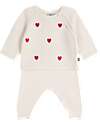 Petit Bateau Set 2 Pezzi Cardigan e Pantaloni - Bianco - Cuori - Lana e Cotone Cardigan