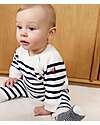 Petit Bateau Set 2 Pezzi Cardigan e Pantaloni - Bianco e Blu - Righe - Lana e Cotone Cardigan