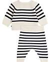 Petit Bateau Set 2 Pezzi Cardigan e Pantaloni - Bianco e Blu - Righe - Lana e Cotone Cardigan