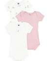 Petit Bateau Set 3 Body a Maniche Corte - Azzurro e Bianco - Fiori - 100% Cotone Body Manica Corta