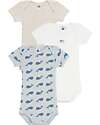 Petit Bateau Set 3 Body a Maniche Corte - Beige e Bianco - Balene - 100% Cotone Body Manica Corta