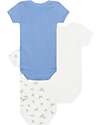 Petit Bateau Set 3 Body a Maniche Corte - Bianco - Blu millerighe - Foche - 100% Cotone Body Manica Corta