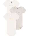 Petit Bateau Set 3 Body a Maniche Corte - Bianco - Grigio - con Scritte - 100% Cotone Body Manica Corta