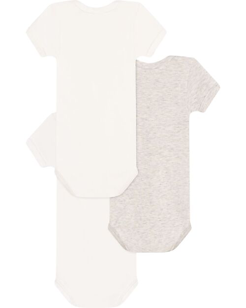 Petit Bateau Set 3 Body a Maniche Corte - Bianco - Grigio - con Scritte - 100% Cotone Body Manica Corta