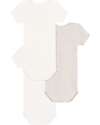 Petit Bateau Set 3 Body a Maniche Corte - Bianco - Grigio - con Scritte - 100% Cotone Body Manica Corta
