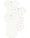 Petit Bateau Set 3 Body a Maniche Corte - Bianco - Orsetti - 100% Cotone Body Manica Corta