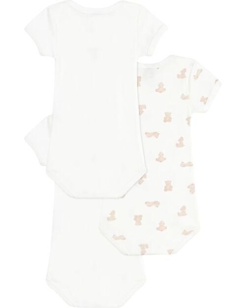 Petit Bateau Set 3 Body a Maniche Corte - Bianco - Orsetti - 100% Cotone Body Manica Corta