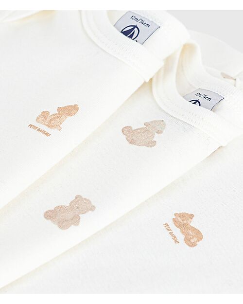 Petit Bateau Set 3 Body a Maniche Corte - Bianco - Orsetti - 100% Cotone Body Manica Corta