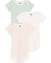 Petit Bateau Set 3 Body a Maniche Corte - Bianco Rosa e Verde - Fiori - 100% Cotone Body Manica Corta