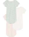 Petit Bateau Set 3 Body a Maniche Corte - Bianco Rosa e Verde - Fiori - 100% Cotone Body Manica Corta
