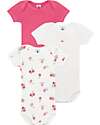 Petit Bateau Set 3 Body a Maniche Corte - Bianco - Rosso - Frutti - 100% Cotone Body Manica Corta