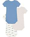 Petit Bateau Set 3 Body a Maniche Corte - Grigio e Blu - Dinosauri - 100% Cotone Body Manica Corta