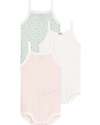 Petit Bateau Set 3 Body con Spalline - Bianco - Rosa - Verde - Fiori - 100% Cotone Body Manica Corta