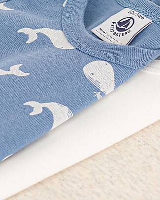 Petit Bateau Set 3 Body con Spalline - Blu e Bianco - Balene - Cotone Bio Body Manica Corta
