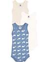 Petit Bateau Set 3 Body con Spalline - Blu e Bianco - Balene - Cotone Bio Body Manica Corta