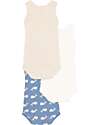 Petit Bateau Set 3 Body con Spalline - Blu e Bianco - Balene - Cotone Bio Body Manica Corta