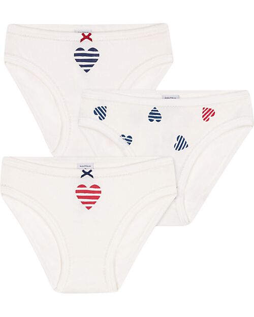 Petit Bateau Set 3 Culotte - Bianco - Cuori - 100% Cotone Slip