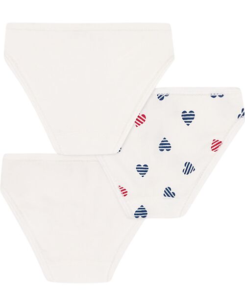 Petit Bateau Set 3 Culotte - Bianco - Cuori - 100% Cotone Slip
