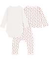 Petit Bateau Set 3 Pezzi - Body - Cardigan e Pantalone - Fantasia Cuoricino Completi e Set