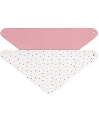 Petit Bateau Set di 2 Bavagli Bandana - Cuori - Bianco e Rosa - Cotone Bavagli a Bandana