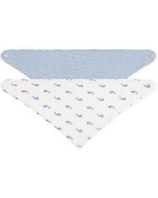 Petit Bateau Set di 2 Bavagli Bandana - Righe e Balene - Bianco e Azzurro - Cotone Bavagli a Bandana