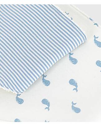 Petit Bateau Set di 2 Bavagli Bandana - Righe e Balene - Bianco e Azzurro - Cotone Bavagli a Bandana