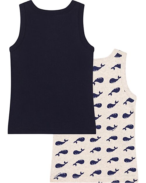 Petit Bateau Set di 2 Canottiere - Nero - Grigio - Balene- 100% Cotone Bio Canottiere