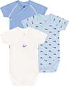Petit Bateau Set di 3 body incrociati a maniche corte - Bianco - Celeste Millerighe - Balene - 100% Cotone Body Manica Corta