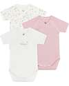 Petit Bateau Set di 3 body incrociati a maniche corte - Bianco e Rosso - Millerighe - Stelle - 100% Cotone Body Manica Corta