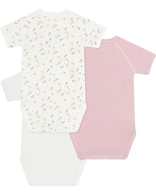 Petit Bateau Set di 3 body incrociati a maniche corte - Bianco e Rosso - Millerighe - Stelle - 100% Cotone Body Manica Corta