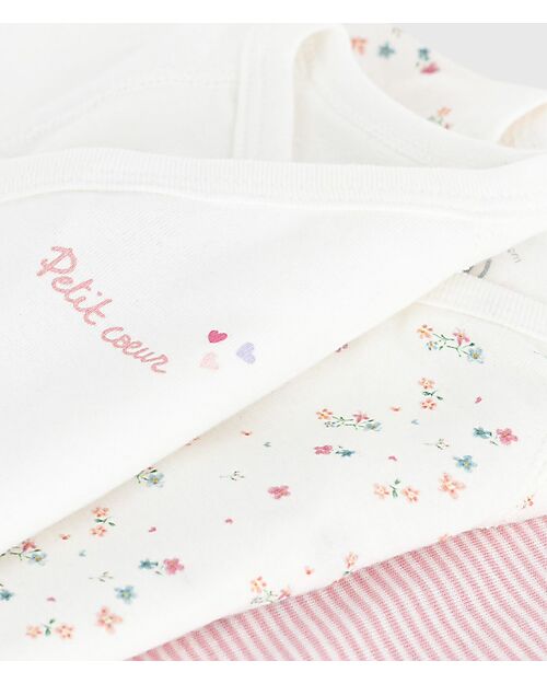 Petit Bateau Set di 3 body incrociati a maniche corte - Bianco e Rosso - Millerighe - Stelle - 100% Cotone Body Manica Corta