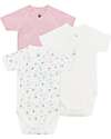 Petit Bateau Set di 3 body incrociati a maniche corte - Bianco - Rosa Millerighe - Frutti - 100% Cotone Body Manica Corta