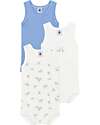 Petit Bateau Set di 3 Body Senza Maniche Set - Bianco - Blu millerighe - Foche - 100% Cotone Body Manica Corta