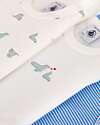 Petit Bateau Set di 3 Body Senza Maniche Set - Bianco - Blu millerighe - Foche - 100% Cotone Body Manica Corta