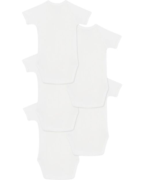 Petit Bateau Set di 5 Body Incrociati a Maniche Corte - Bianco - Animali - Giorni della Settimana - 100% Cotone Bio Body Manica Corta
