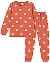 Petit Bateau Set Pigiama Felpato - Arancione con Cuoricini Bianchi Pigiami