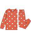 Petit Bateau Set Pigiama Felpato - Arancione con Cuoricini Bianchi Pigiami