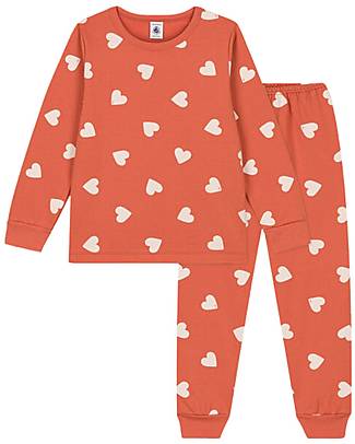 Petit Bateau Set Pigiama Felpato - Arancione con Cuoricini Bianchi Pigiami