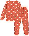 Petit Bateau Set Pigiama Felpato - Arancione con Cuoricini Bianchi Pigiami