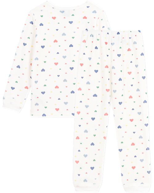 Petit Bateau Set Pigiama in Ciniglia - Maglia/Pantalone - Cuori - Bianco - 100% Cotone Pigiami