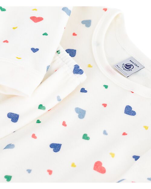 Petit Bateau Set Pigiama in Ciniglia - Maglia/Pantalone - Cuori - Bianco - 100% Cotone Pigiami