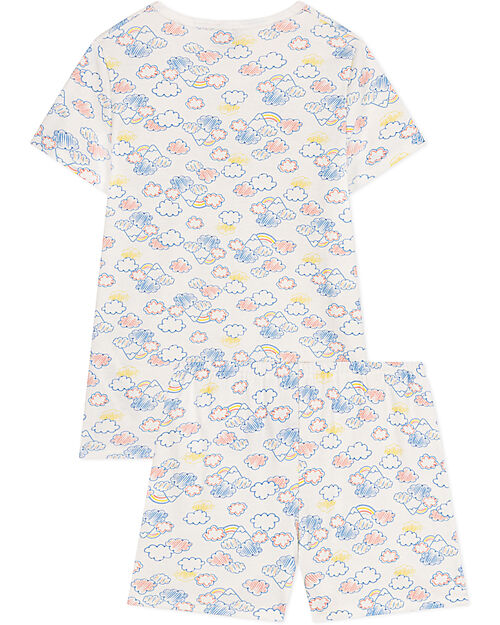 Petit Bateau Set Pigiama - Maglia/Pantalone Corto - Bianco -  Arcobaleni - Cotone Organico Pigiami