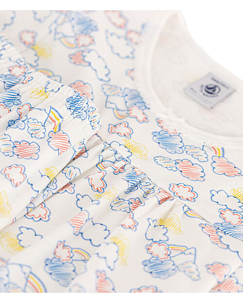Petit Bateau Set Pigiama - Maglia/Pantalone Corto - Bianco -  Arcobaleni - Cotone Organico Pigiami