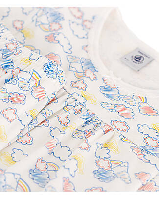 Petit Bateau Set Pigiama - Maglia/Pantalone Corto - Bianco - Arcobaleni - Cotone Organico Pigiami