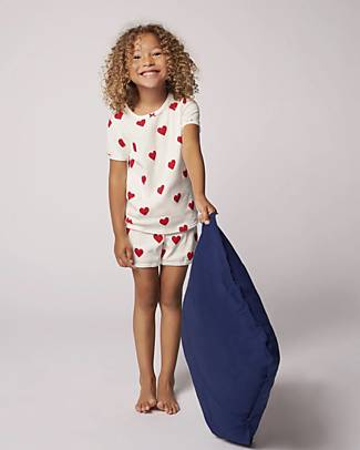 Petit Bateau Set Pigiama - Maglia/Pantalone Corto - Bianco - Cuori - Cotone Organico Accessori per Capelli