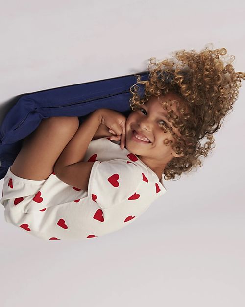 Petit Bateau Set Pigiama - Maglia/Pantalone Corto - Bianco - Cuori - Cotone Organico Pigiami