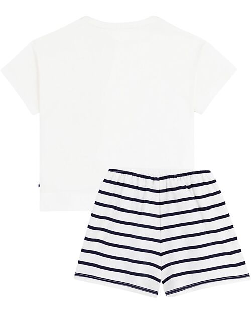 Petit Bateau Set Pigiama - Maglia/Pantalone - Cuori - Bianco Rosso e Blu - 100% Cotone Pigiami